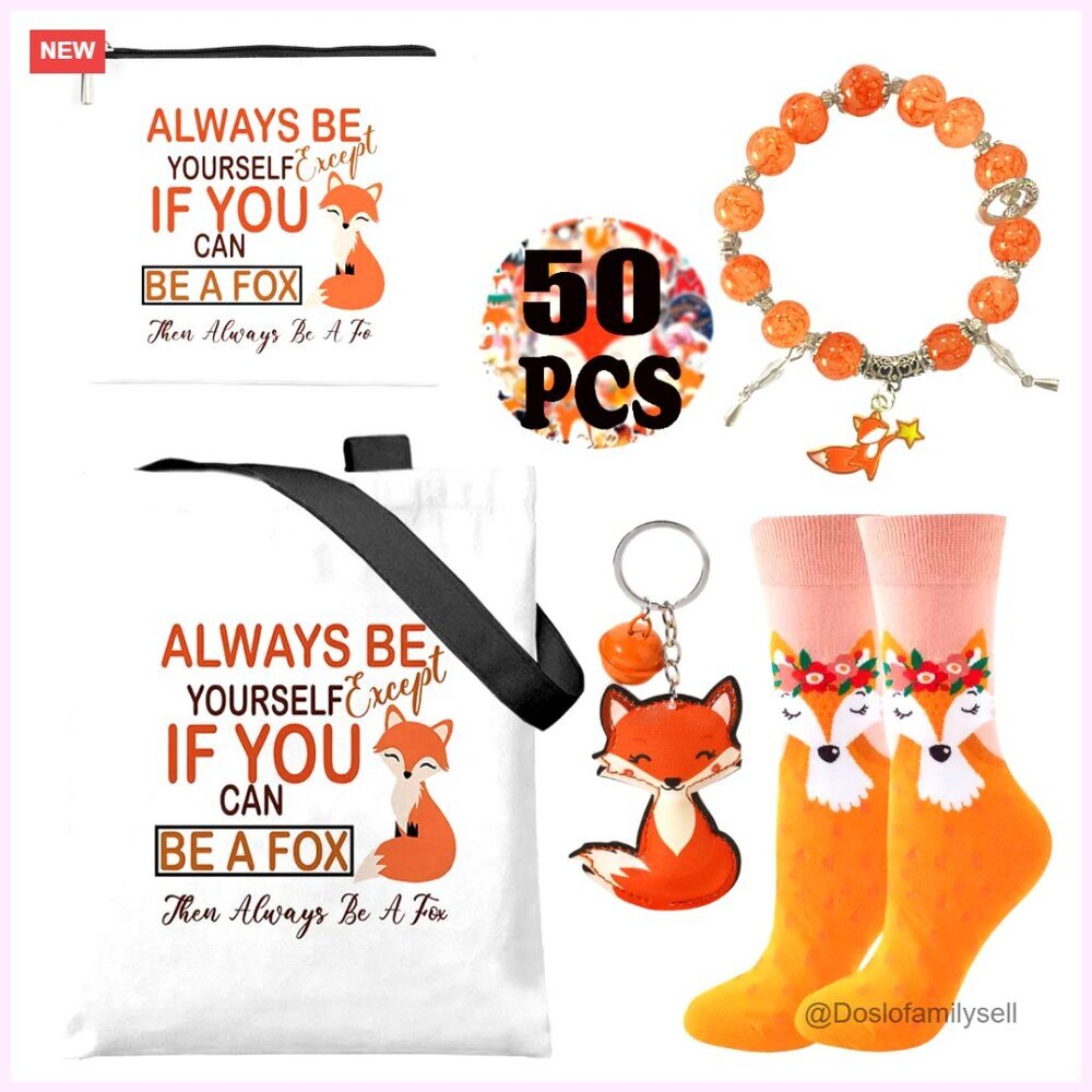 Fox Gift Set with Socks, Makeup Bag, Bracelet, and Stickers